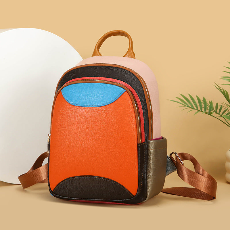 Women's Leather Fashion Trend Multicolor First Layer Cowhide Women's Backpack