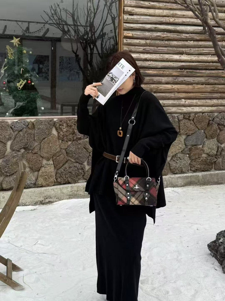 Saturn Retro Plaid High-grade Woolen Portable Women's Handbag