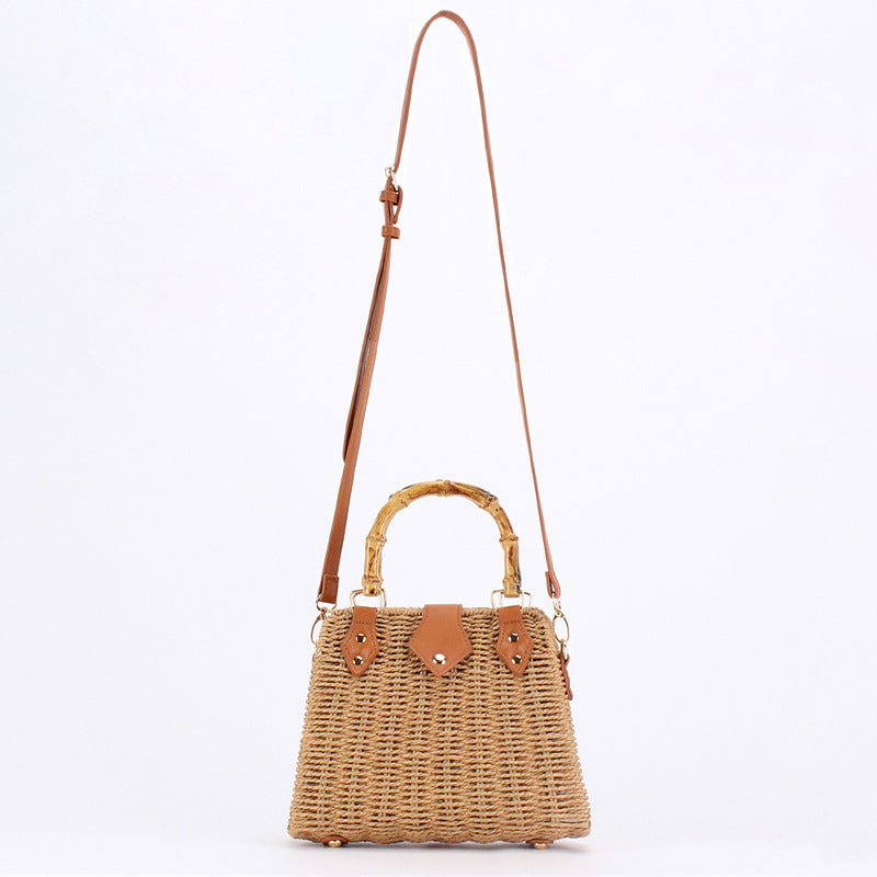 Retro Artistic Idyllic Style Premium Woven Imitation Bamboo Everyday Joker Women's Messenger Bag