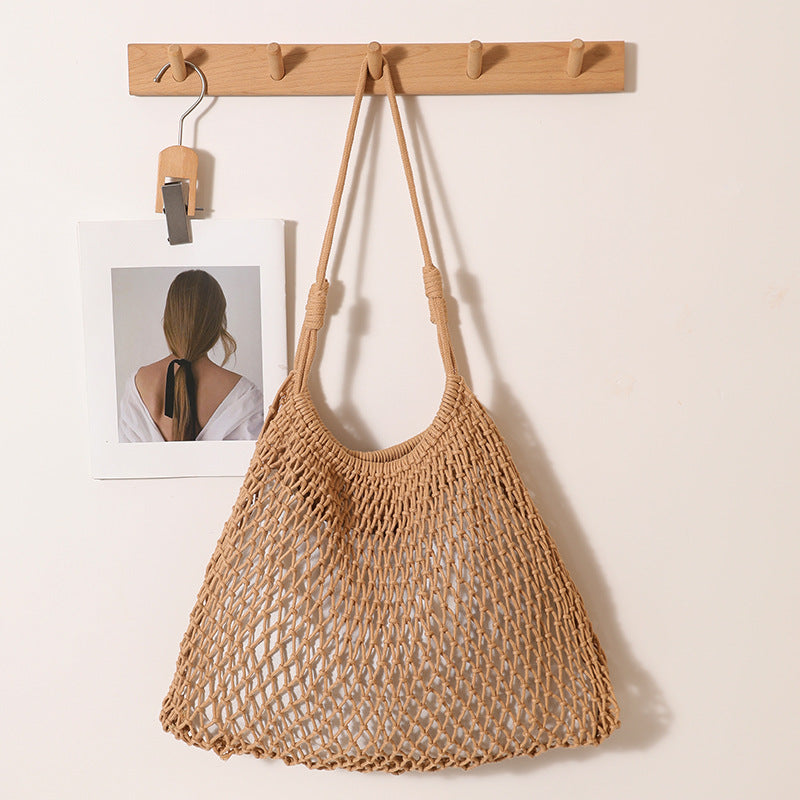 Fashion Fan-shaped Large Cotton Thread Woven Capacity Hollow Straw Seaside Women's Shoulder Bag