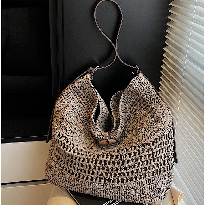 Crochet Woven Large Capacity Straw Hollow Tote Bag