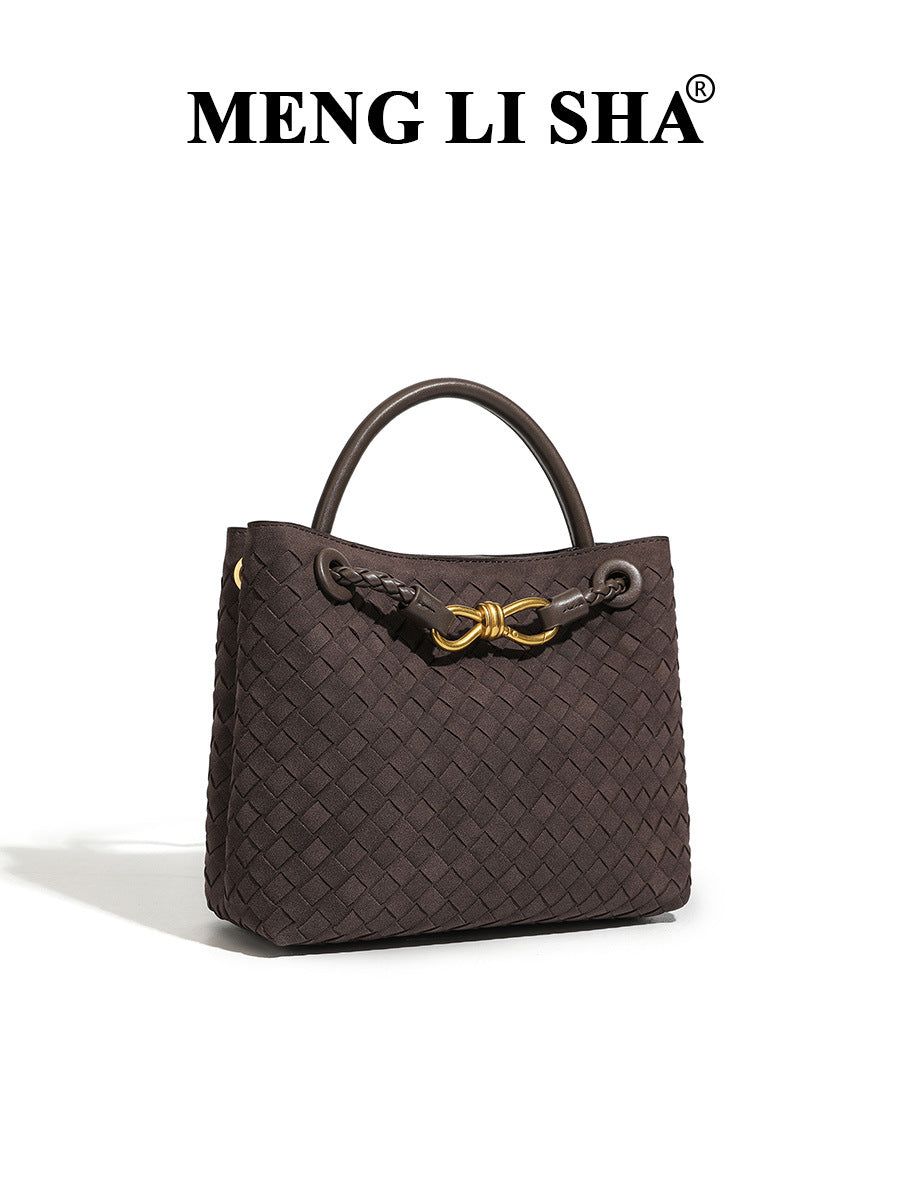 Women's Suede Hand-woven Commuter Portable Vegetable Basket Women's Handbag