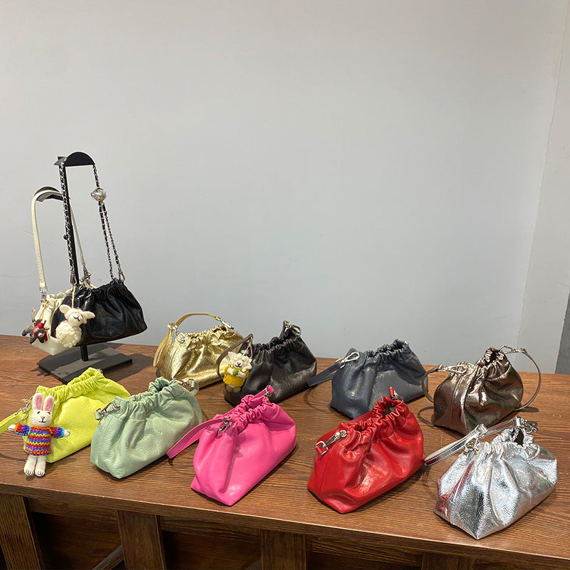 Women's Leather Folds Cloud Style Chain Simple Bags