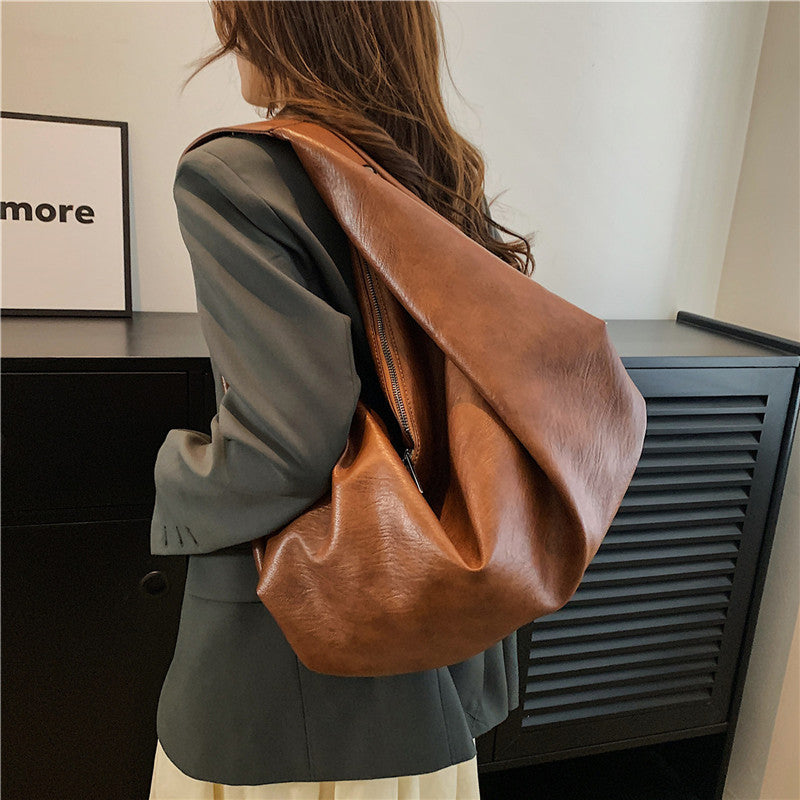 Women's Soft Leather Large Capacity Dumpling Trendy Tote Bag