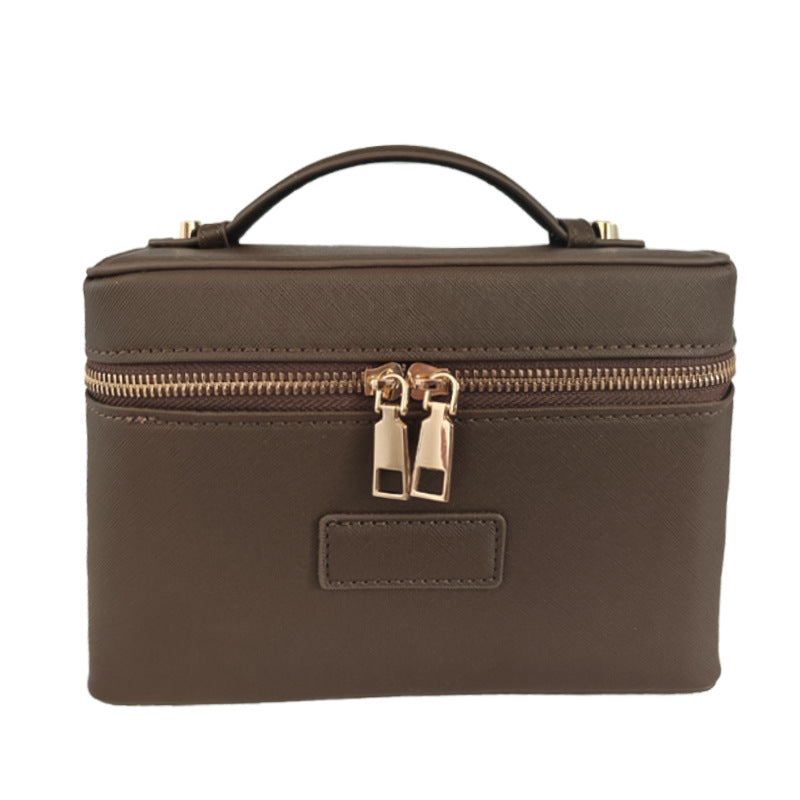 Cross Pattern Leather Golden Hardware Portable Beauty Storage Skin Makeup Bag