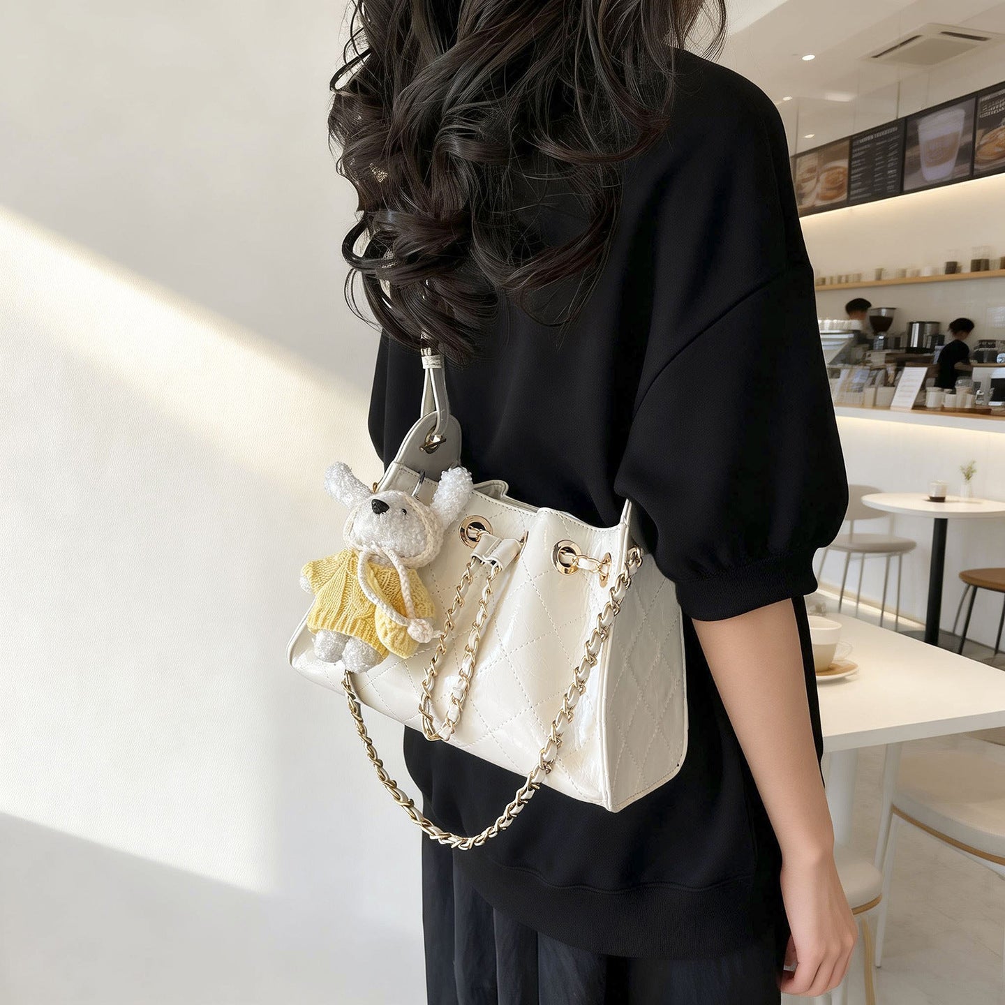 Good-looking Diamond Chain Exquisite Versatile Simple Cross Bucket Bag