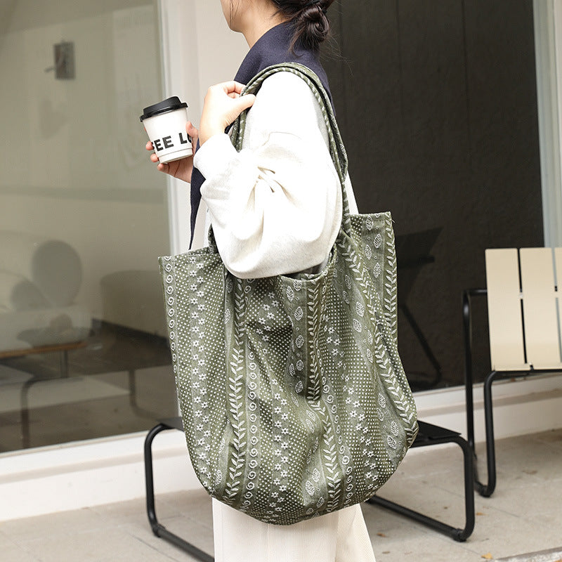 Women's Leisure Artistic Fashion Pattern Contrast Color Embroidered Canvas Women's Shoulder Bag