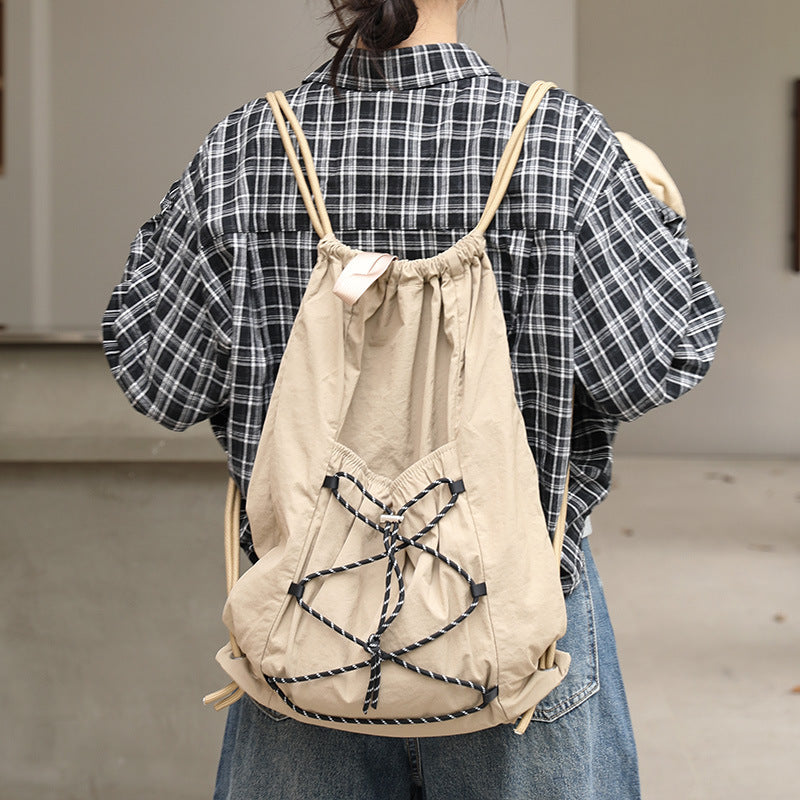 Leisure Artistic Nylon Fashion Drawstring Pleated Canvas Backpacks