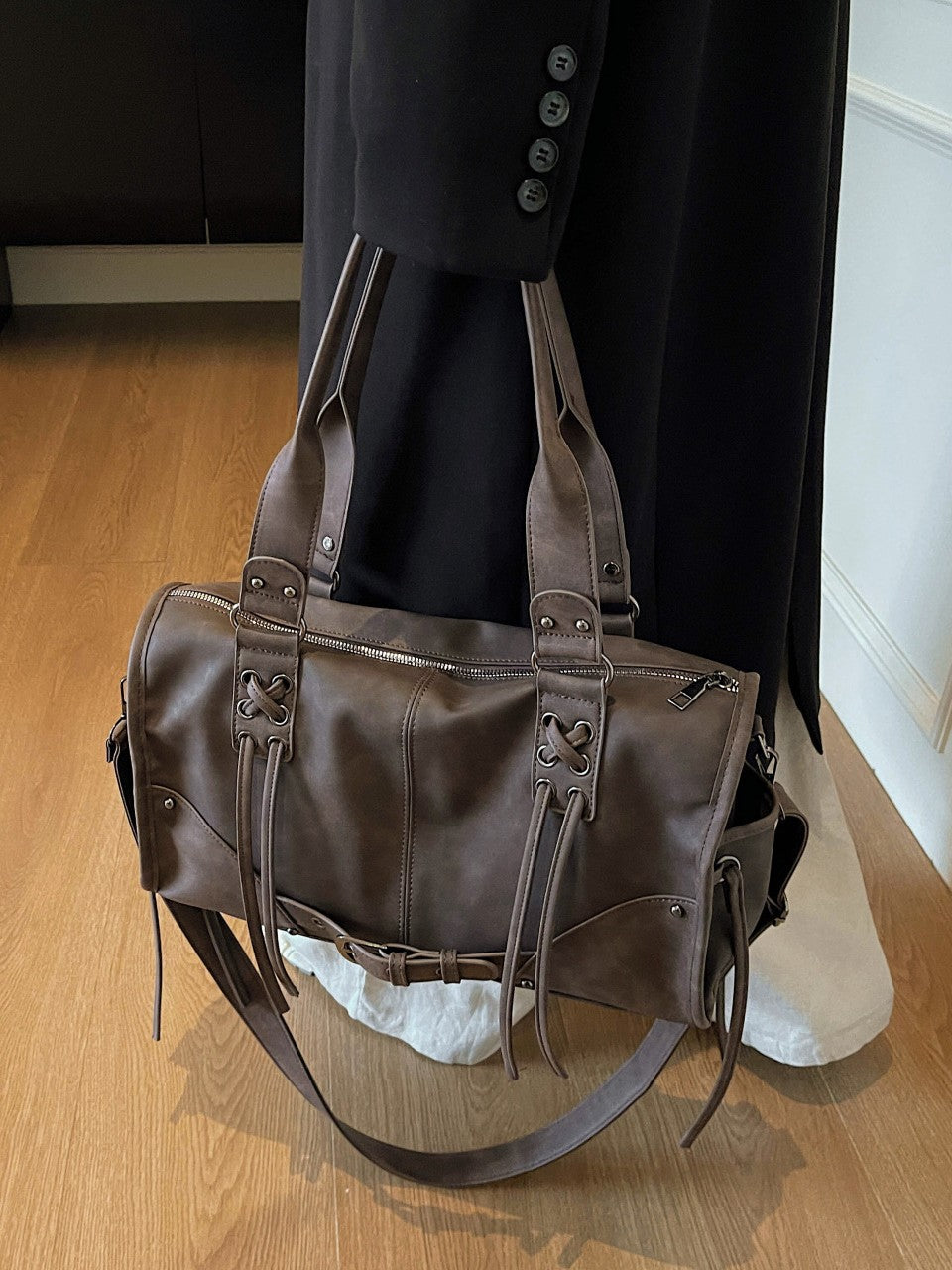 Women's Motorcycle Trendy Cool Soft Leather Retro Large Capacity Handbags