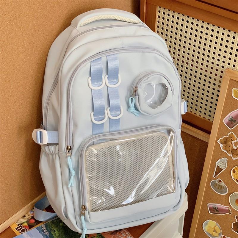 Style College Transparent Solid Color Bar Cartoon Junior Senior Leisure Backpack