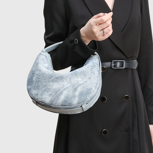 Women's Fashion Underarm Contrast Color Crescent Retro Easy Matching High Bags