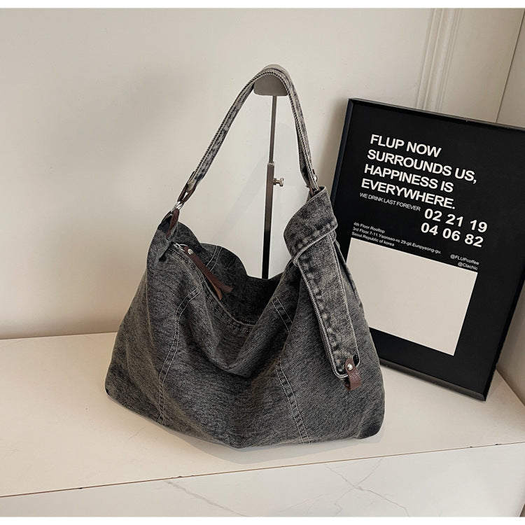 High-grade Washed Denim Style Simple Fashion Solid Shoulder Bags
