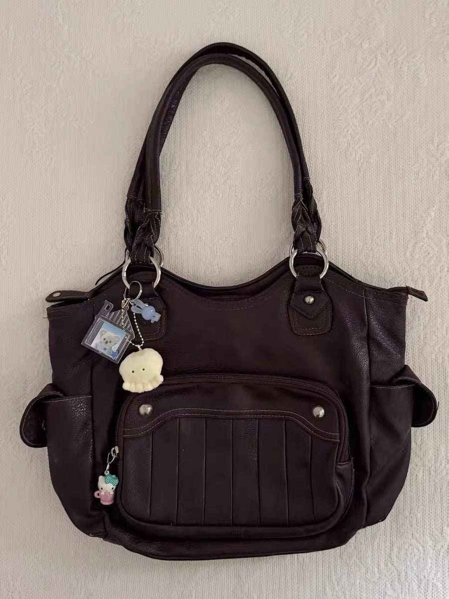 High-grade Large Capacity Commuter Korean Pleated Double Outer Sweet Cool Women's Shoulder Bag