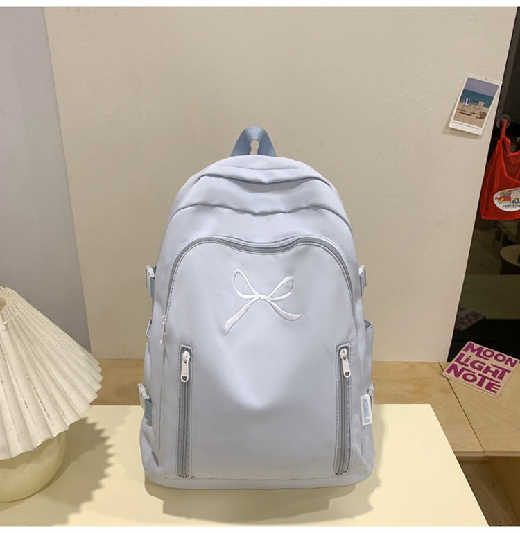 Women's Solid Color Cute Bow Early High Outdoors Leisure Backpack