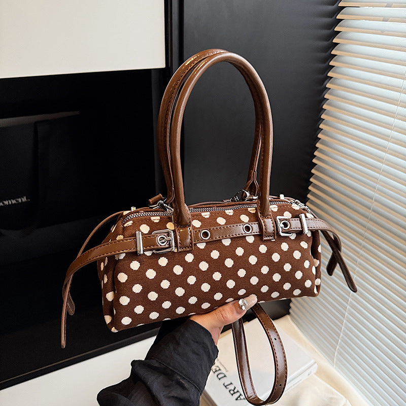 Women's High Texture Trendy Polka Dot Top Handled Baguette Pillow Bags