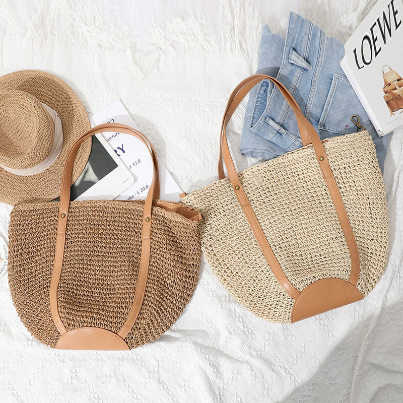 Women's Style Large Capacity Straw Woven Seaside Vacation Bags