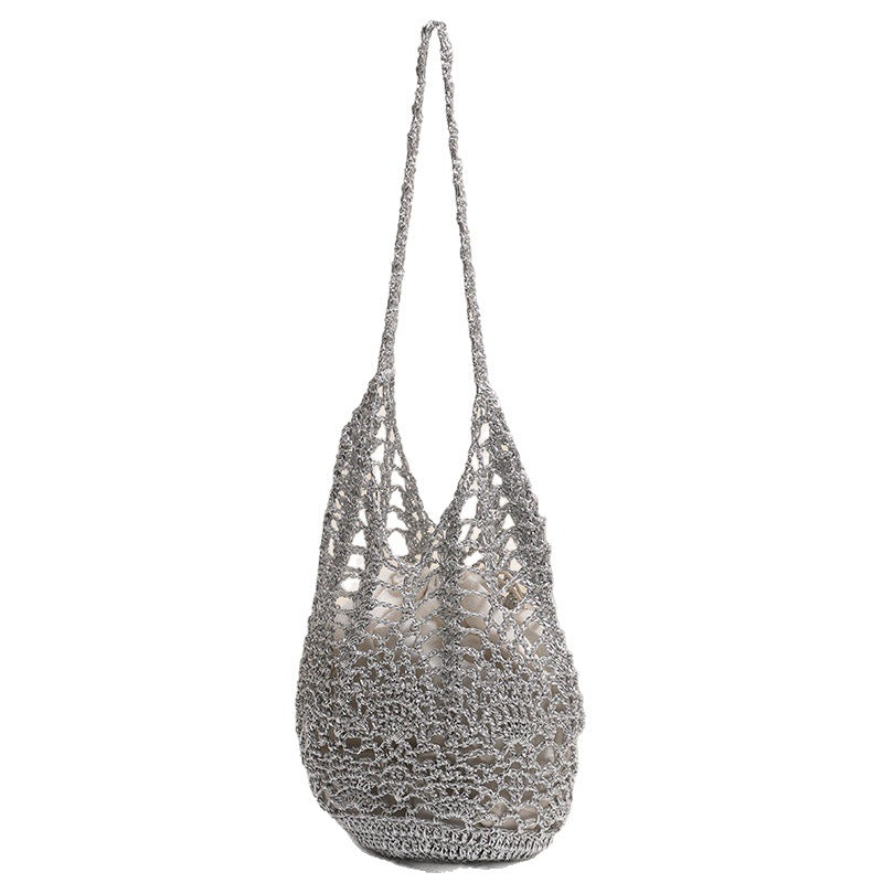 Straw Large Capacity Hollow Pattern Woven Seaside Vacation Style Women's Shoulder Bag