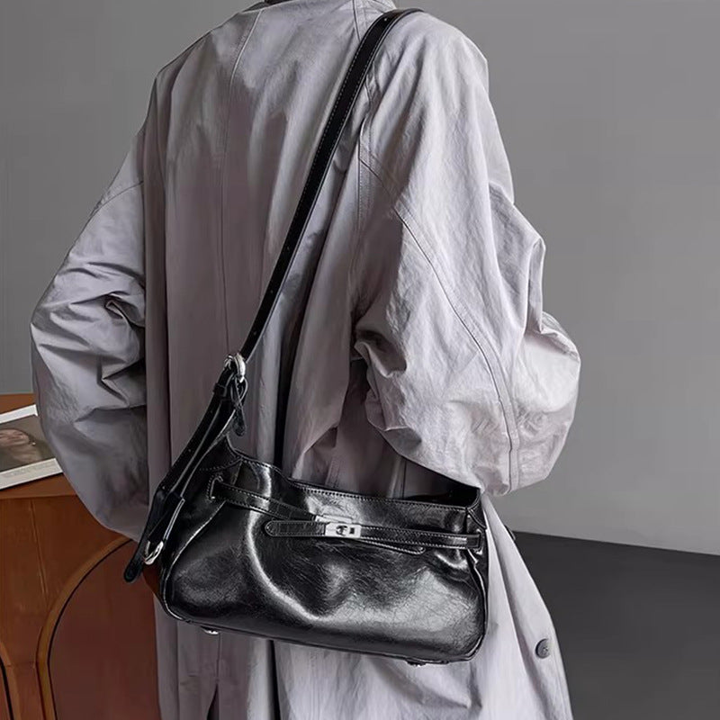 Women's Capacity Totes Cowhide Niche Design Genuine Leather Underarm Bags