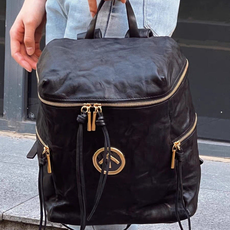 Sheepskin Water Ripple Arrow Mark Black Stone Large Leisure Backpack