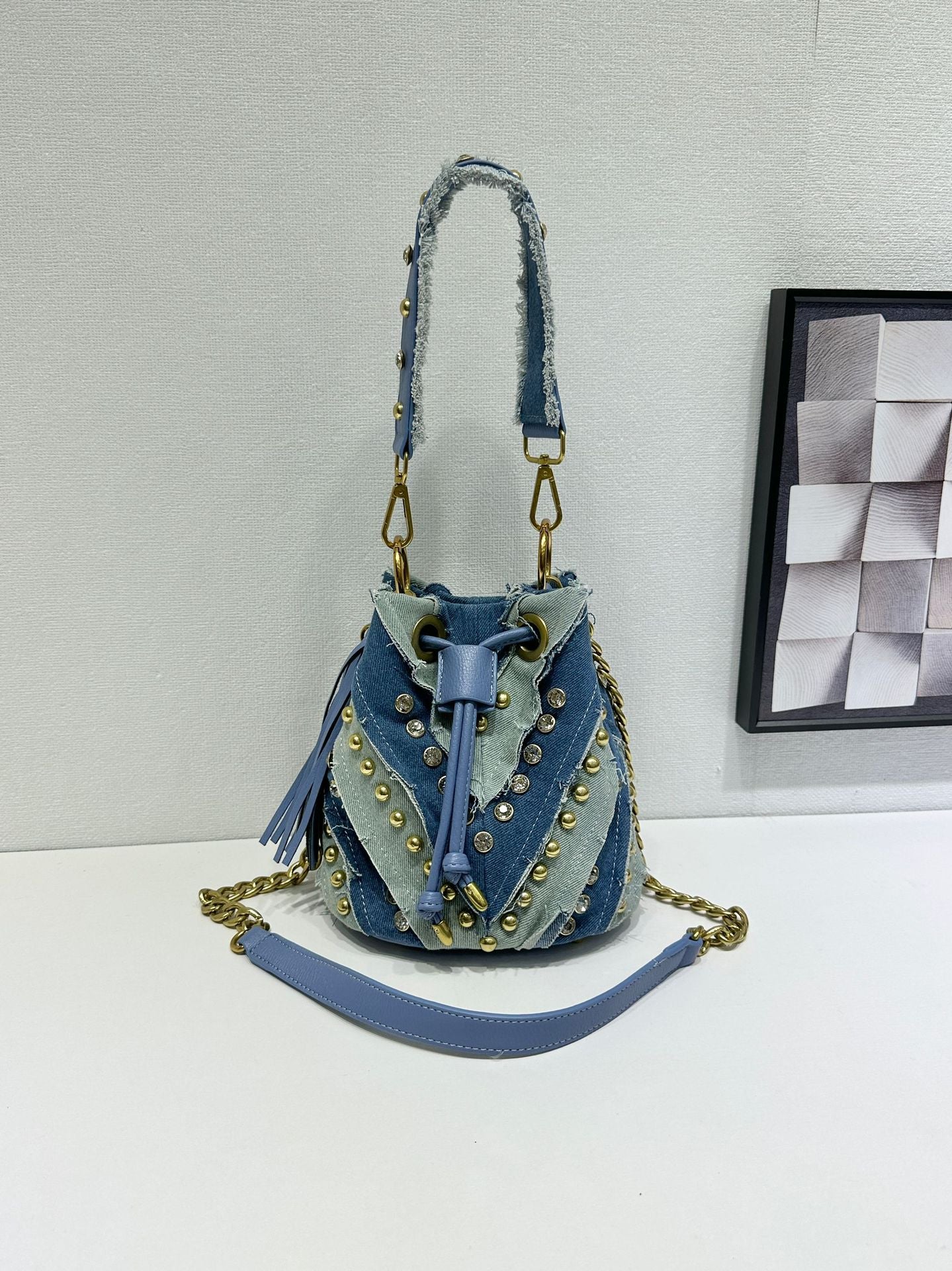 Fashion Affordable Luxury Diamond High-grade Denim Bucket Bags