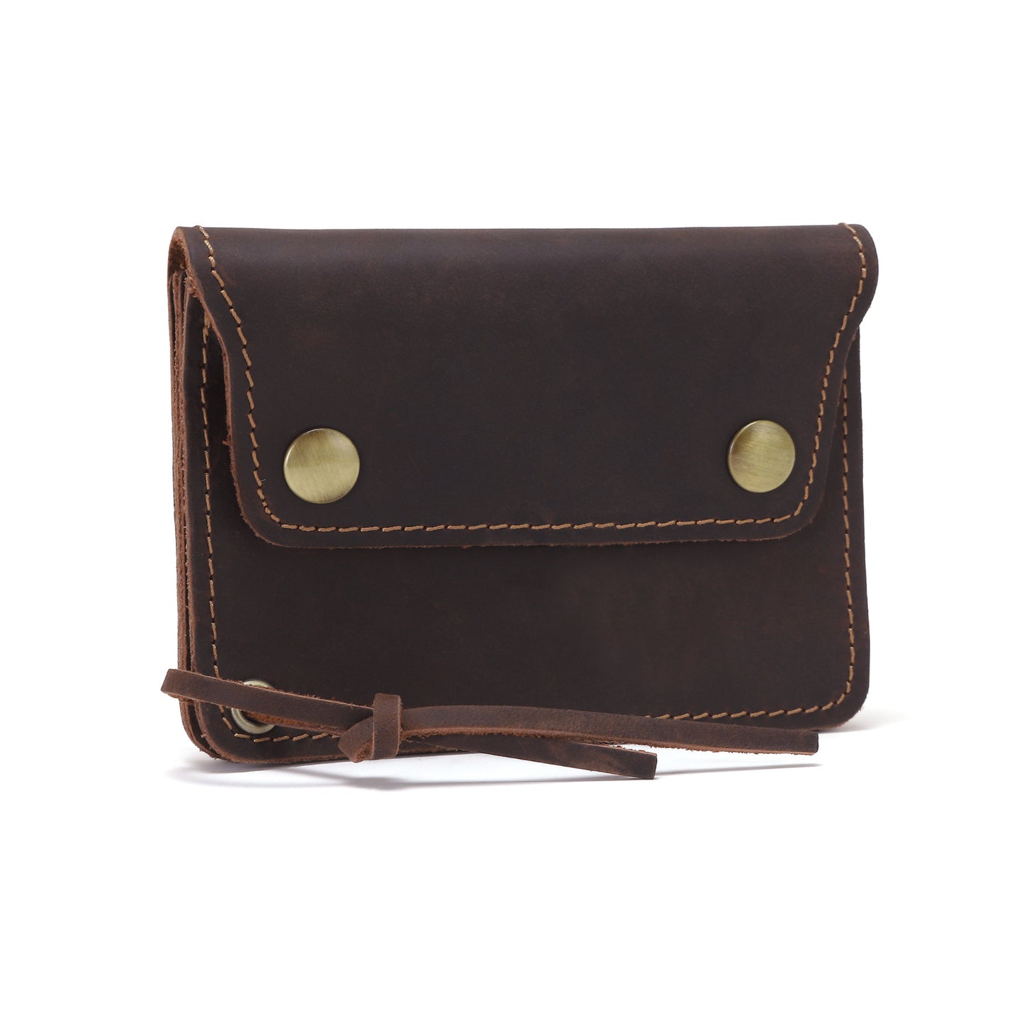 Layer Cowhide Magnetic Snap Zipper Portable Leather Card Pack Card Sleeve