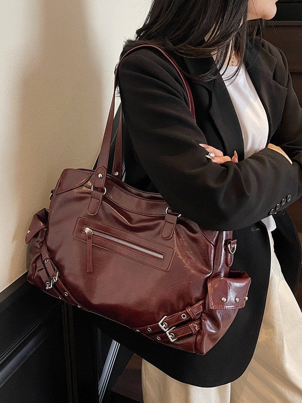 Women's Retro High-grade Solid Color Simple Commuter Tote Bag