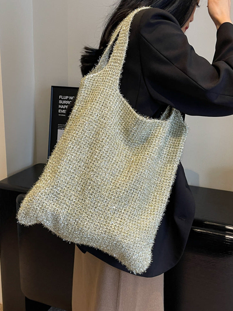 Popular Shiny Soft Knitted Simple Underarm Bags