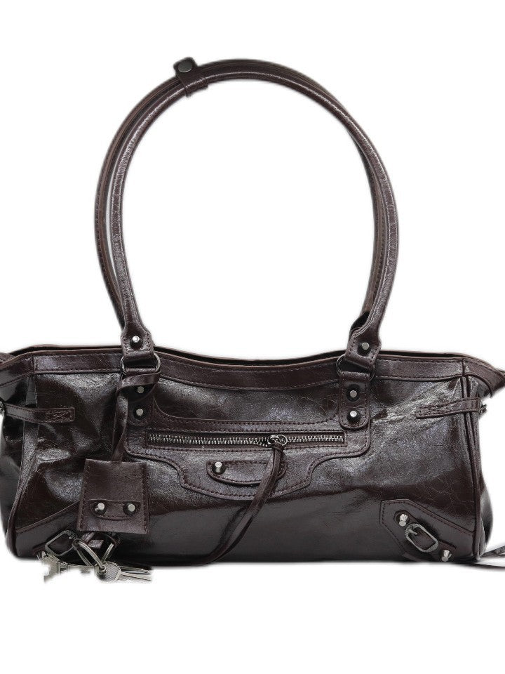 Pu Leather Motorcycle French Stick Button Women's Shoulder Bag