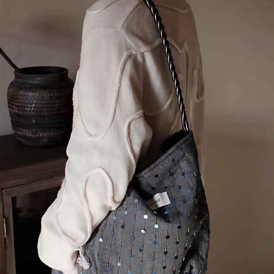 Elegance Retro Peacock Blue Sequined Commuter Women's Shoulder Bag