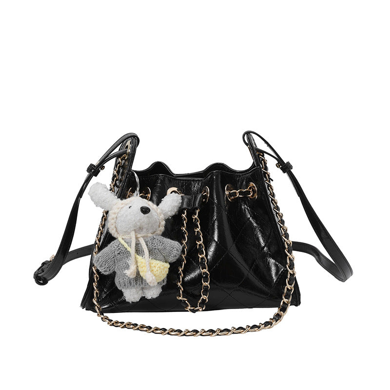 Good-looking Diamond Chain Exquisite Versatile Simple Cross Bucket Bag