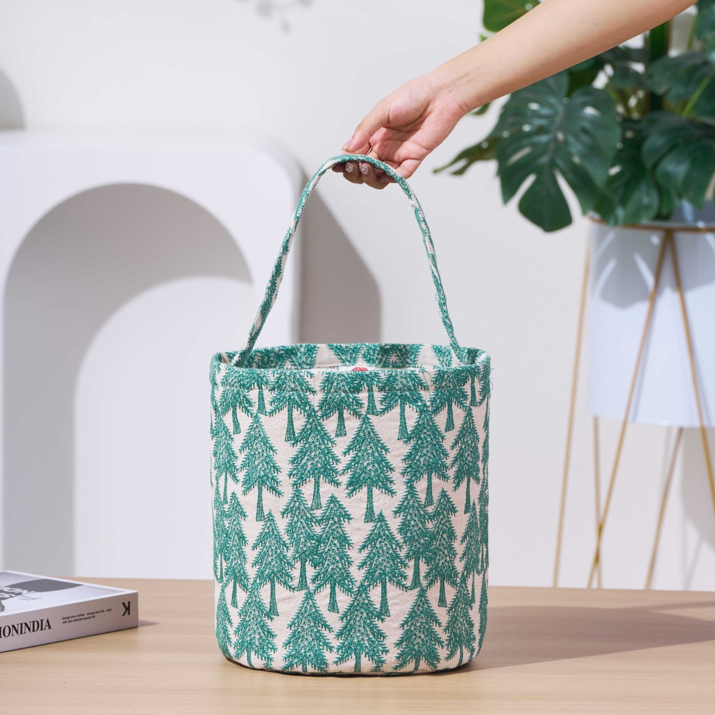 Check Cotton Linen For Going Out Simple Large Handbags