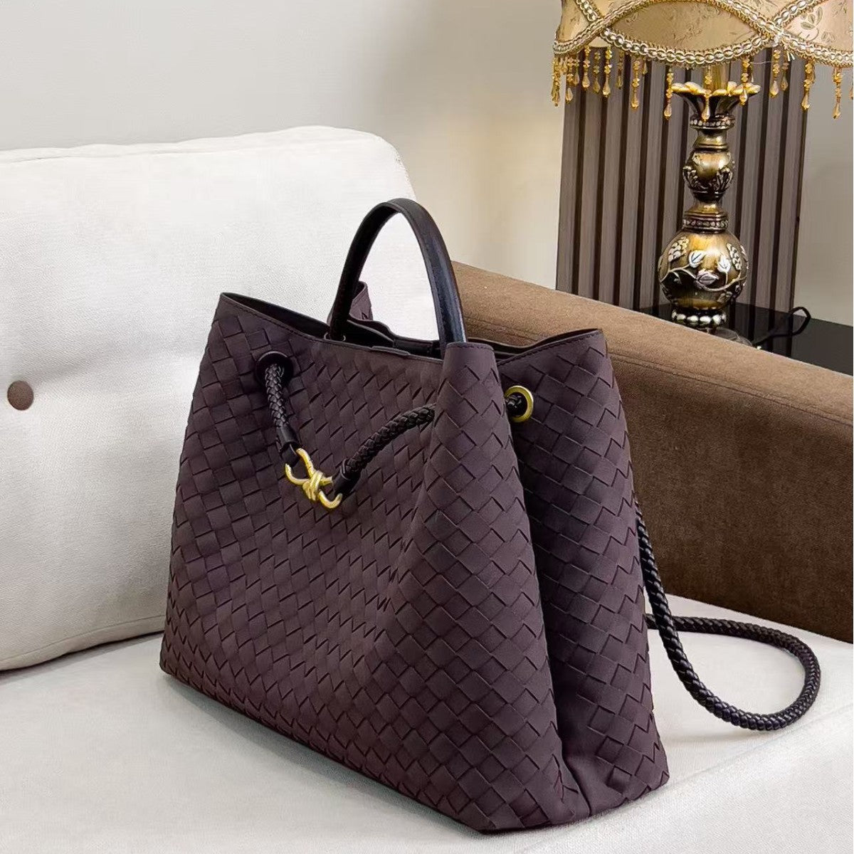 Women's Woven Large Capacity Totes Grid For Tote Bag