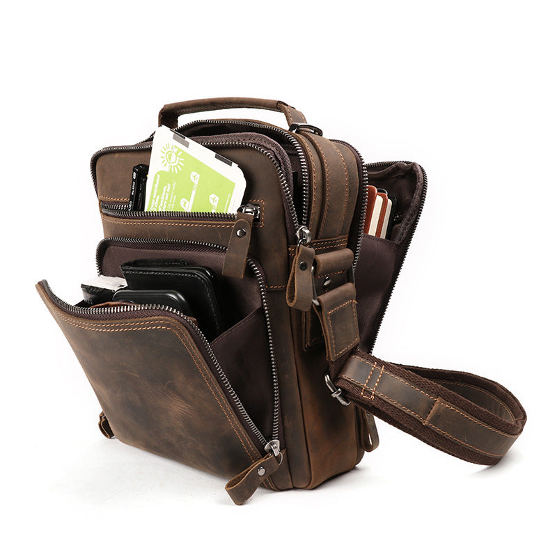 Men's Leather Retro Cowhide Large Capacity Multifunctional Men's Messenger Bag