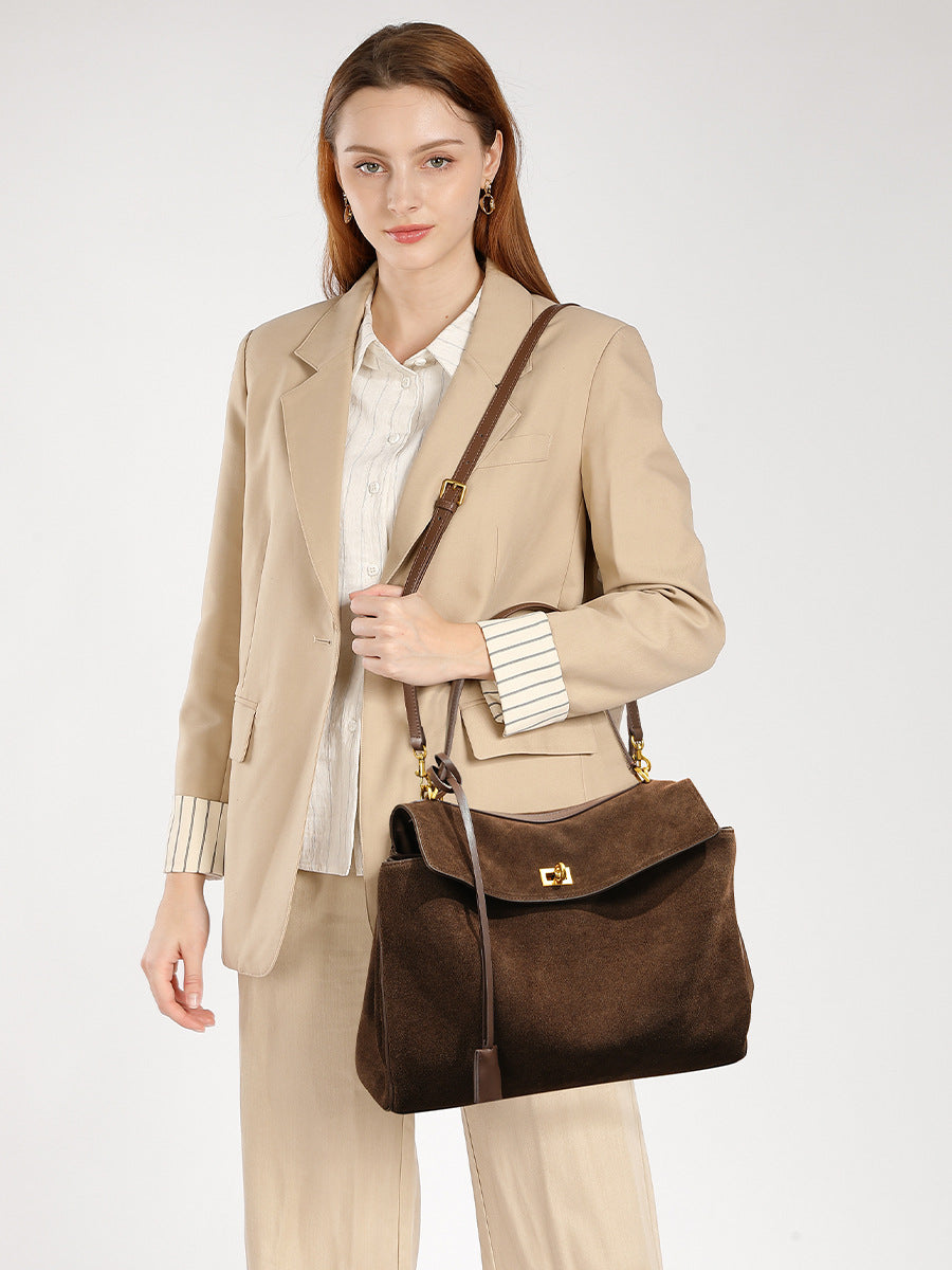 Women's Suede Cowhide High-grade Niche Portable Large Capacity Underarm Bag