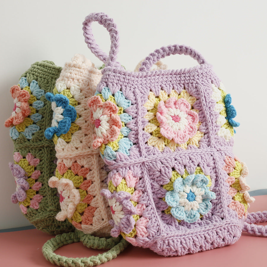 Women's Sweet Hand-woven Laminate Fresh Flower Wool Bags