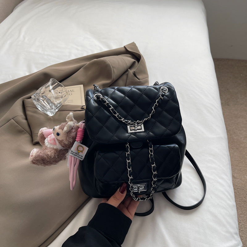 Women's Classic Style Rhombus Chain Trendy Niche Backpacks