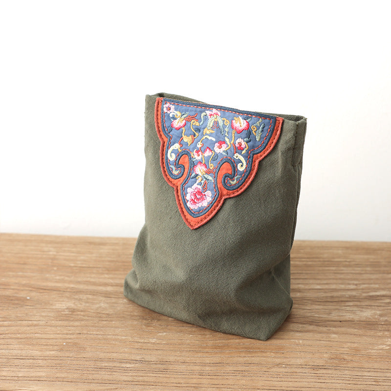 Women's Retro Cotton Linen Embroidered Chinese Style Traditional Elegant Ethnic Mobile Phone Bag
