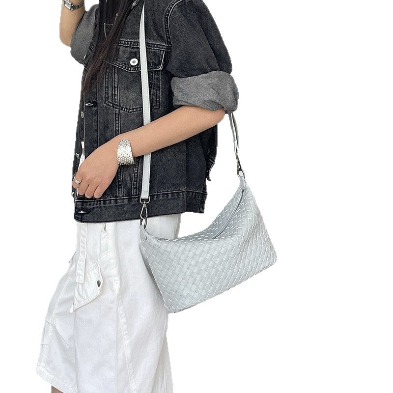 Women's Genuine Leather Soft Woven Lunch Box High-grade Underarm Bag