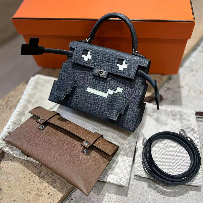 Women's Home Cowhide Robot Kelly Smiling Face Mosaic Handbags