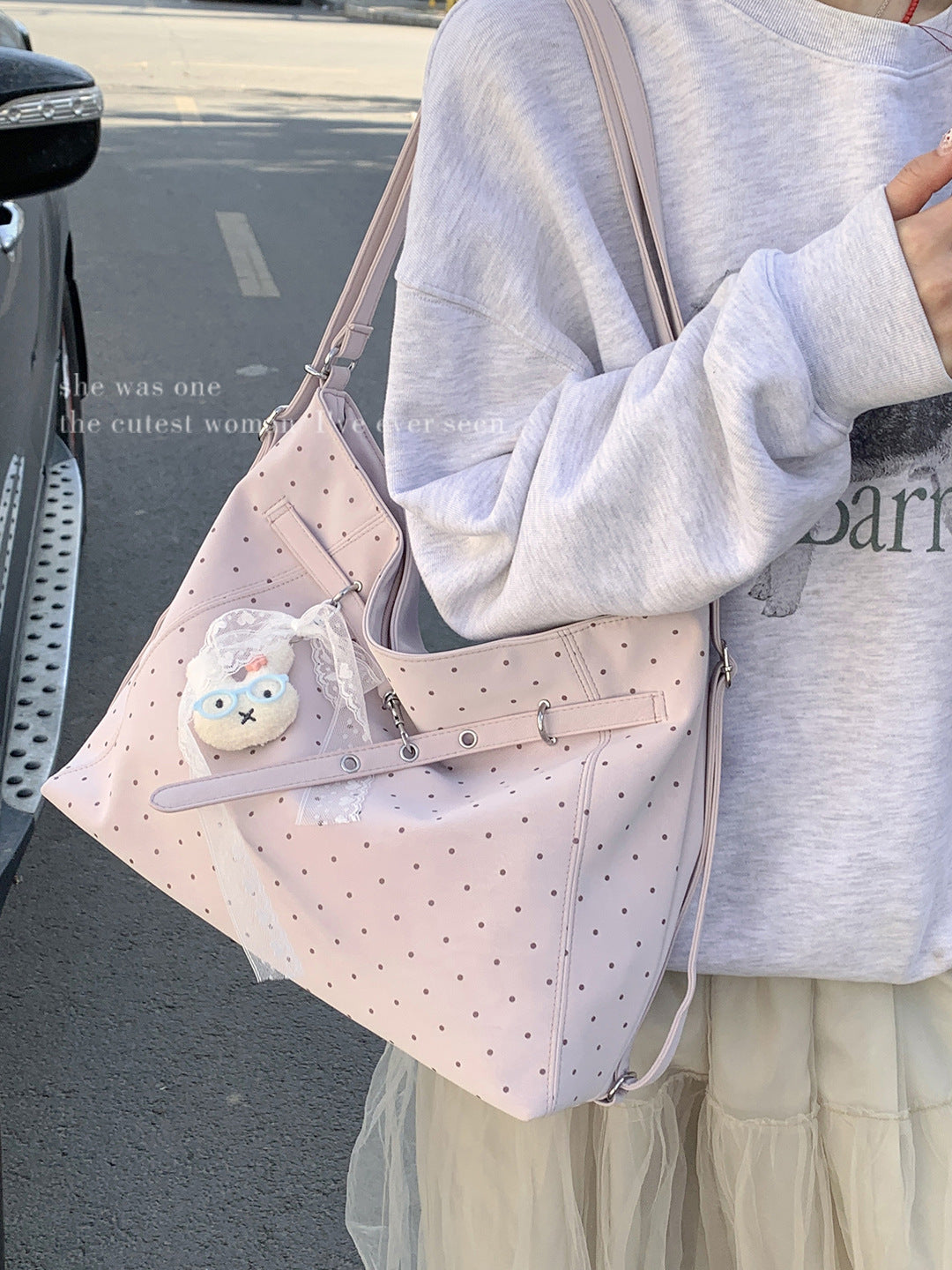 Women's Korean Underarm Commuter Polka Dot Tote Bag
