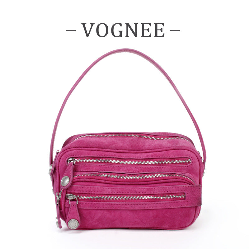 Women's Genuine Leather Design Zipper Fashion Portable Small Square Bags