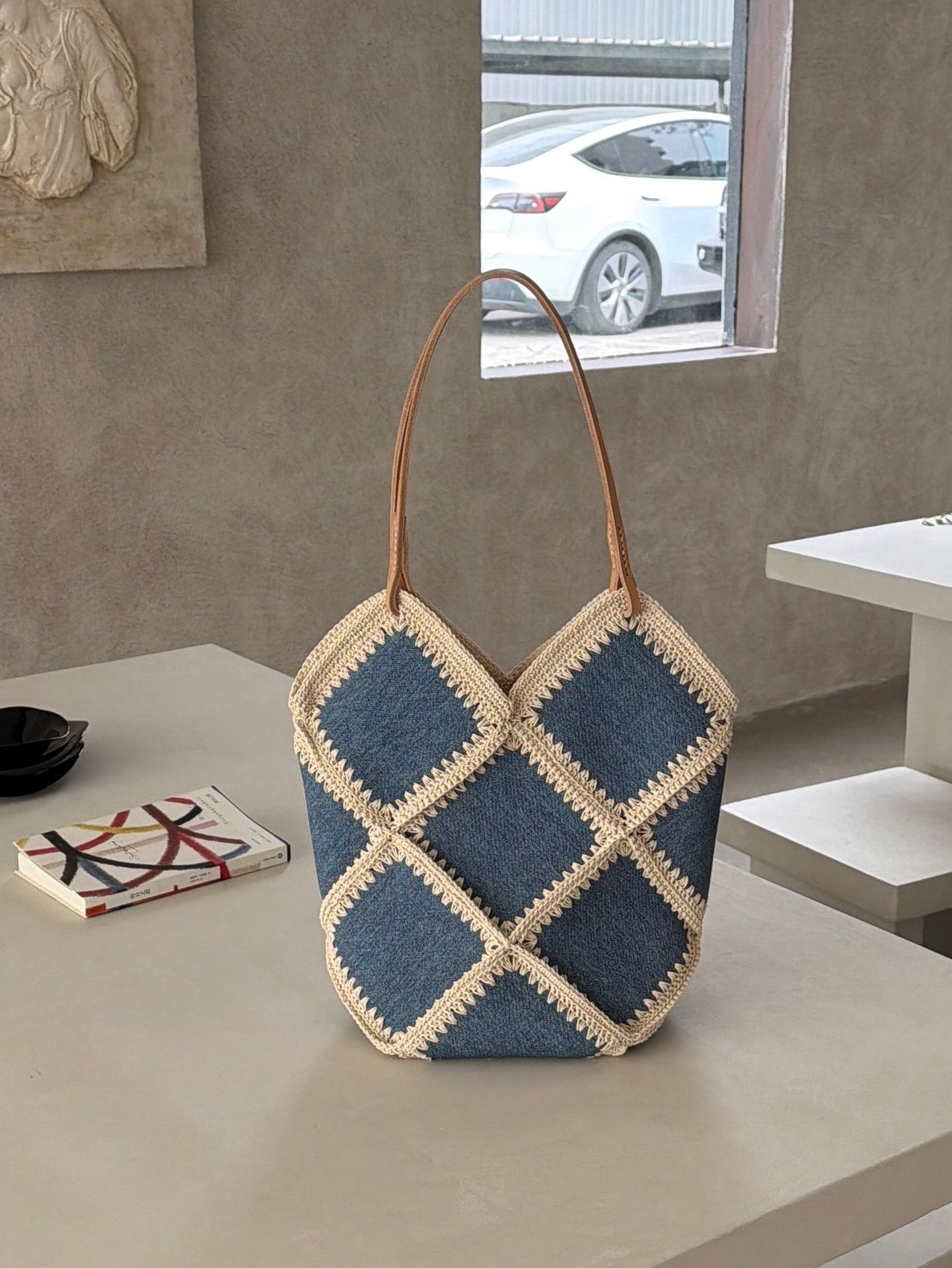 Lightweight Woven Denim Pattern Cowhide Niche Leisure Bags