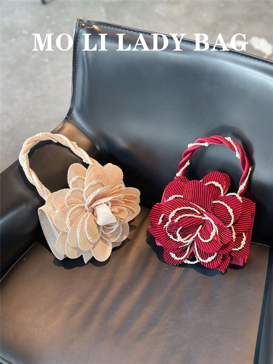Wine Red Twist Pearl Clutch Rose Sculpting Powder Flower Bags