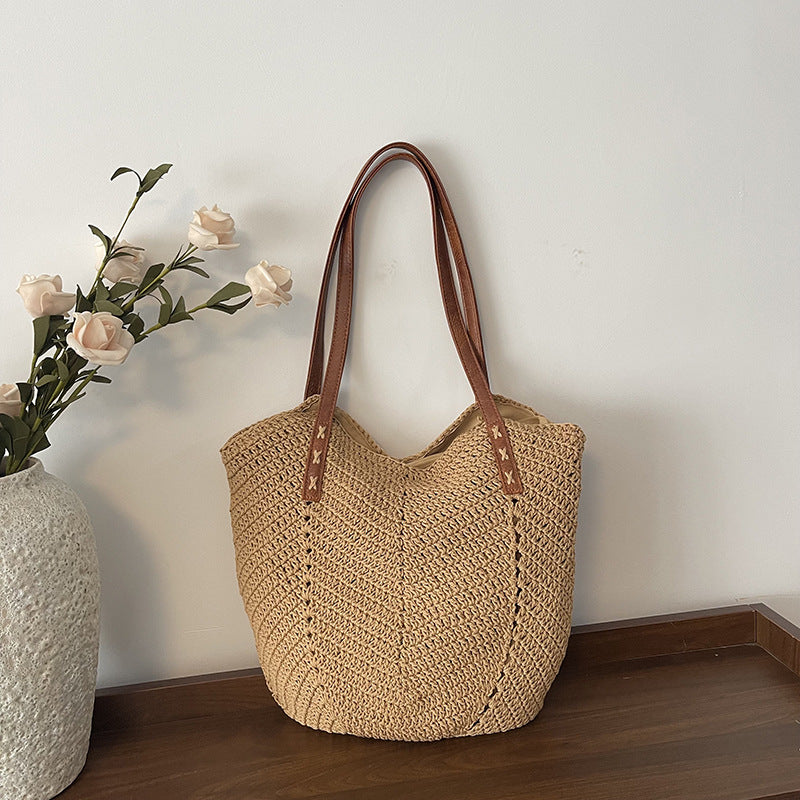 Women's Cotton Thread Woven Straw Vacation Style Beach Bags