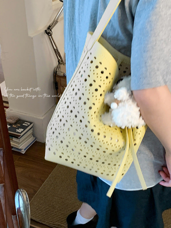 Women's Summer Fashion Underarm Simple Hollow Large Bucket Bags