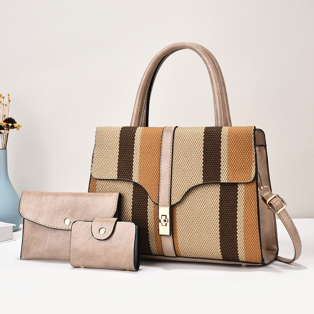 Women's Korean Style Three-piece Set Trendy Fashion Large Capacity Bucket Bag