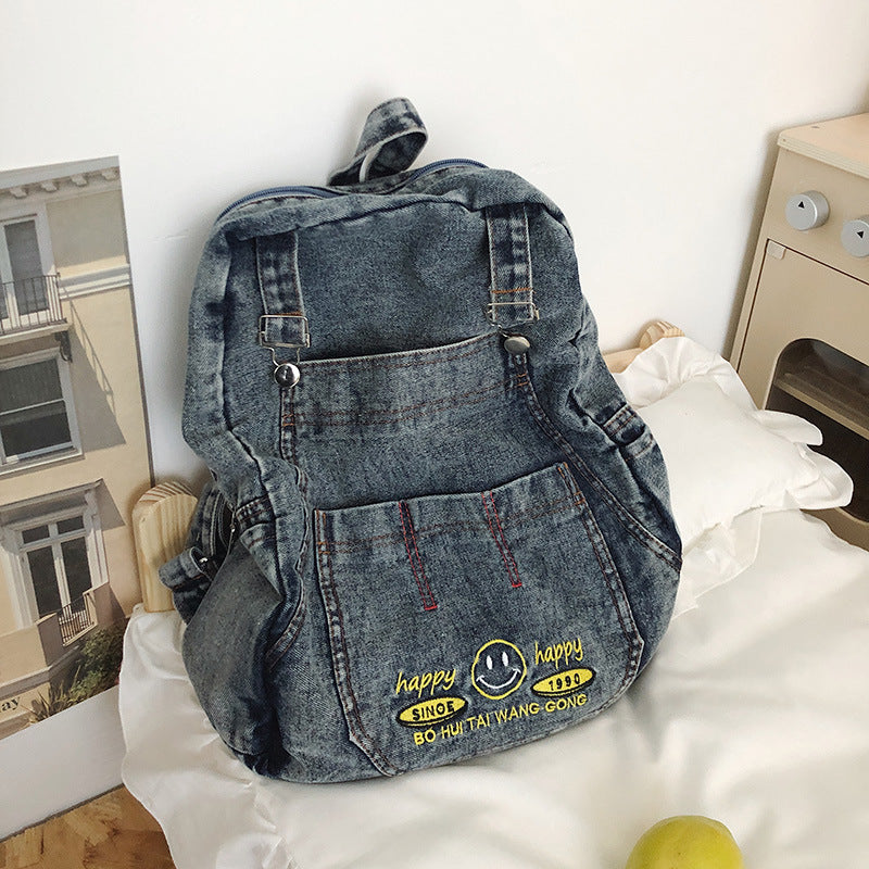 Retro Trendy Denim Large Capacity Female Korean Leisure Backpack