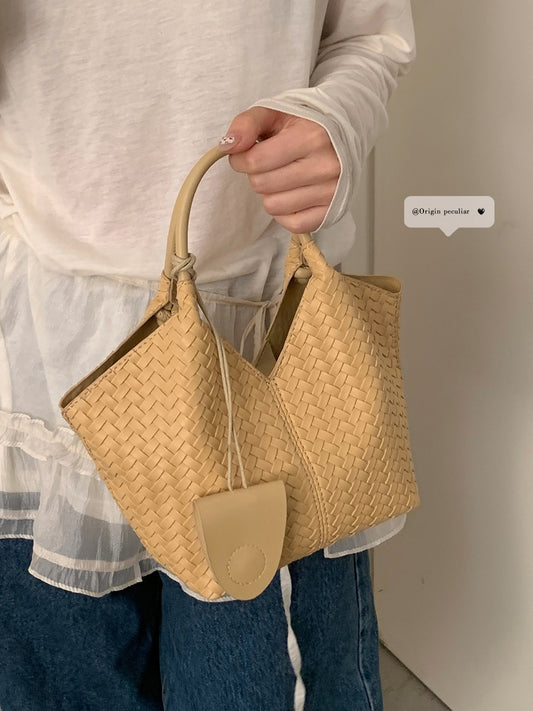 Women's Texture Large Capacity Simple Woven Vegetable Tote Bag