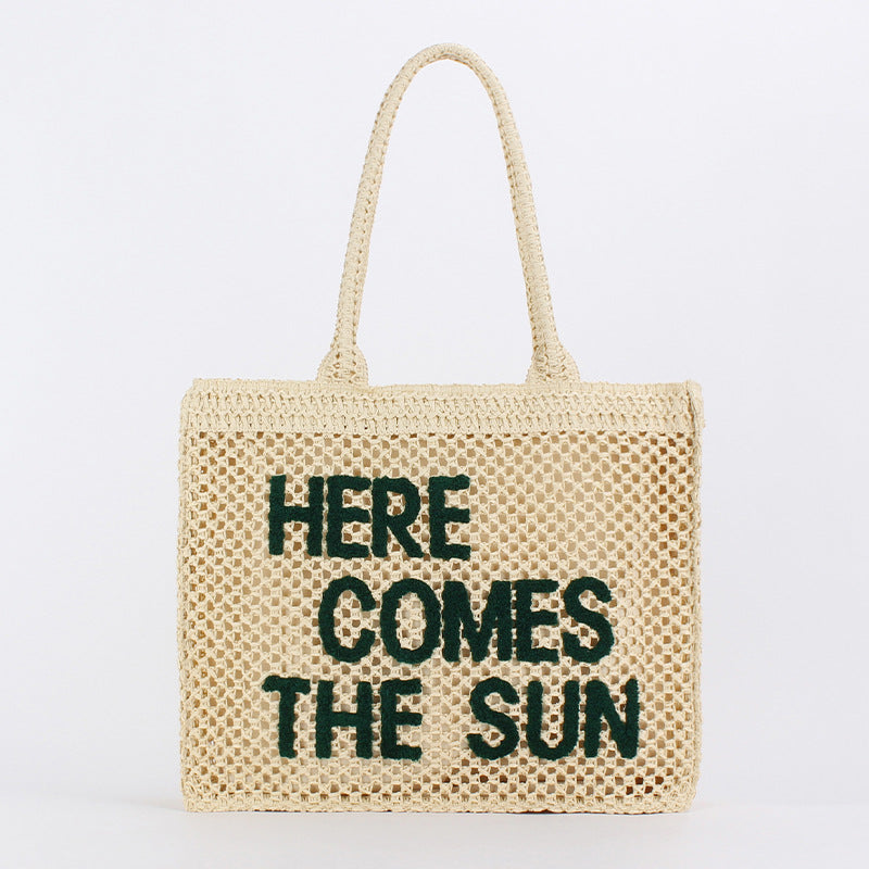 Embroidered With Letters Large Capacity Woven Daily Commute Women's Shoulder Bag