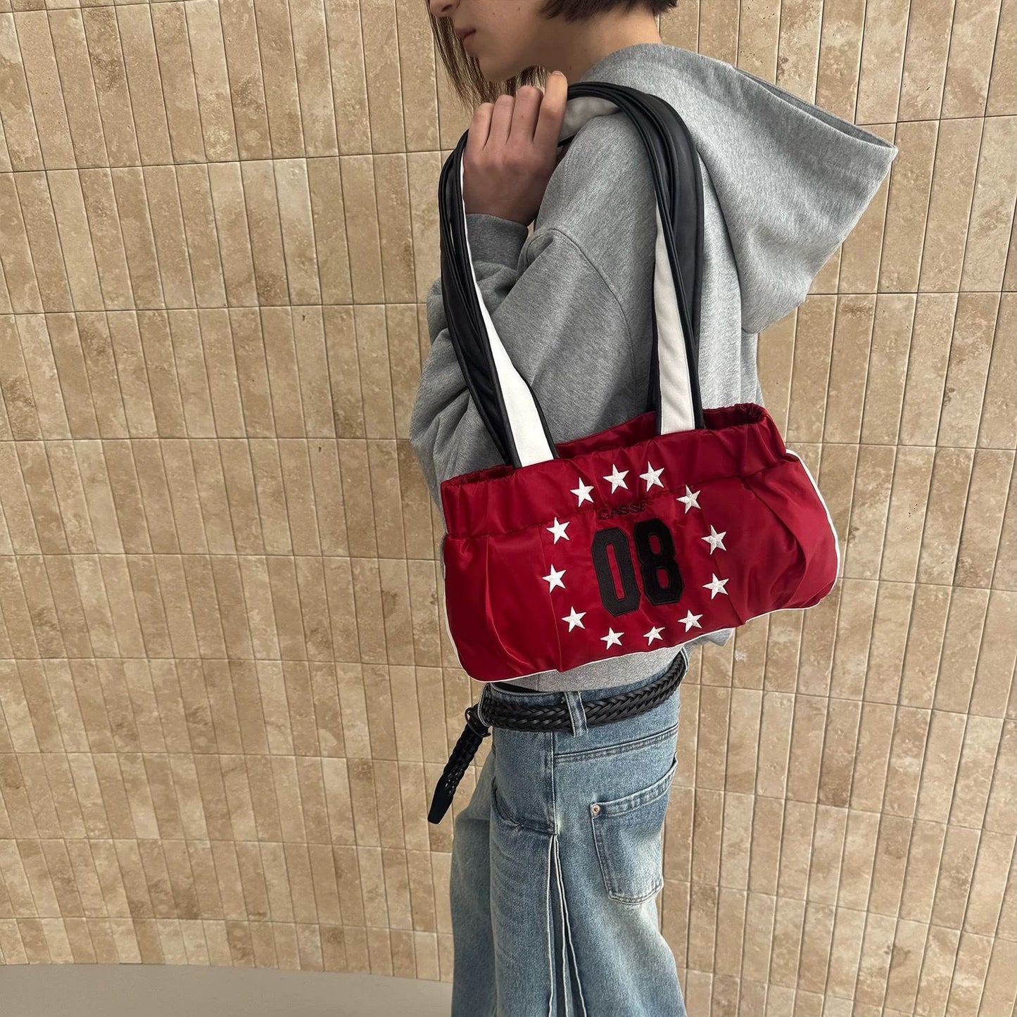 High-density Embroidery Street Fashionable Leather Patchwork Tote Bag